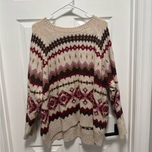 Old Navy Beige and Burgundy Patterned Sweater